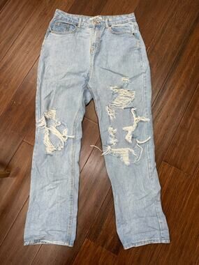 7/28 Blue Savvy high-rise distressed boyfriend/mom jeans,